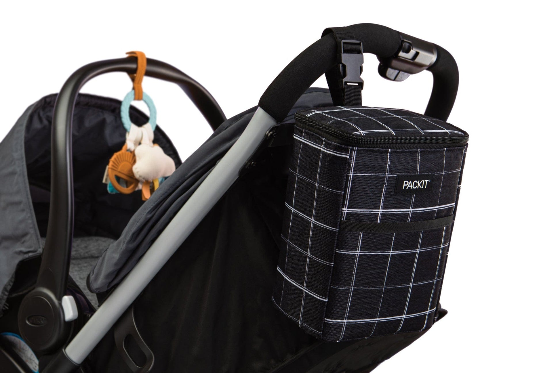 freezable-double-baby-bottle-bag-t5 freezable-double-baby-bottle-bag-black-grid-lifestyle-stroller.jpg